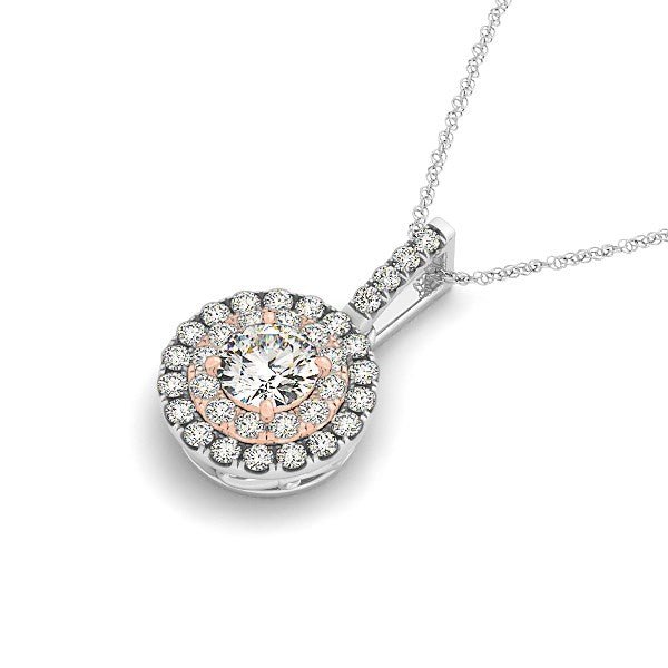 Round Shape Halo Diamond Pendant in 14k White and Rose Gold (1/2 cttw) - jazzyjewelryjones
