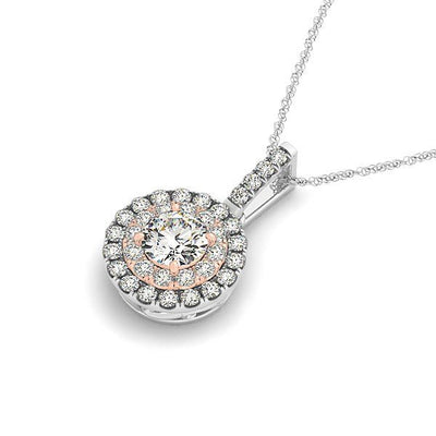 Round Shape Halo Diamond Pendant in 14k White and Rose Gold (1/2 cttw) - jazzyjewelryjones