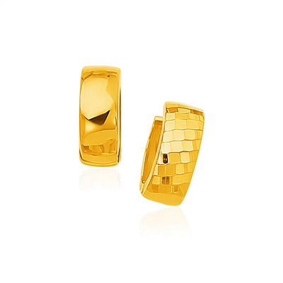 14k Yellow Gold Textured and Polished Hoop Earrings - jazzyjewelryjones