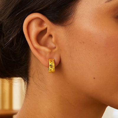 14k Yellow Gold Textured and Polished Hoop Earrings - jazzyjewelryjones