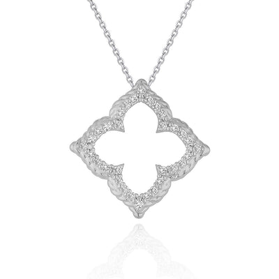 14k White Gold Diamond Cut - out Flower Pendant (1/3 cttw) - jazzyjewelryjones