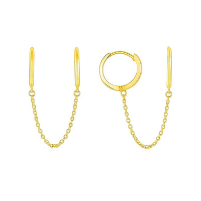14k Yellow Gold Two Hole Huggie Style Hoop Earrings - jazzyjewelryjones