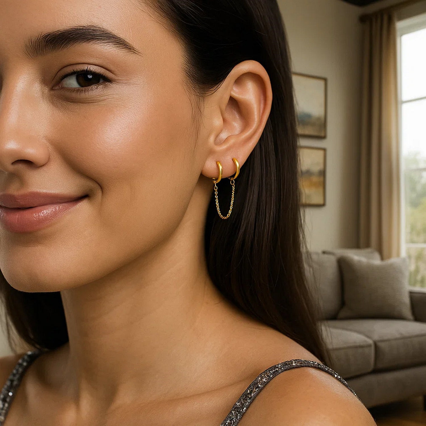 14k Yellow Gold Two Hole Huggie Style Hoop Earrings - jazzyjewelryjones