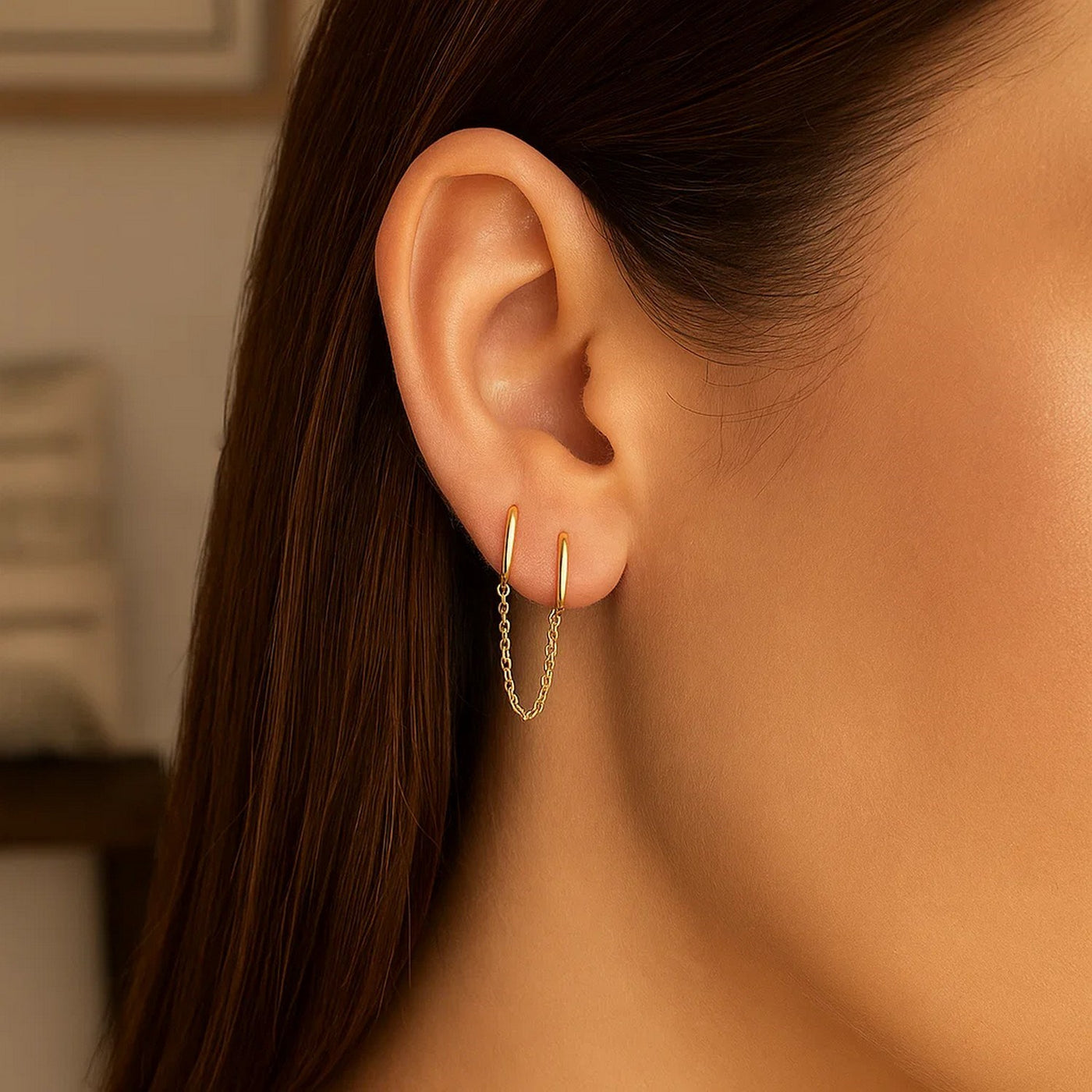 14k Yellow Gold Two Hole Huggie Style Hoop Earrings - jazzyjewelryjones