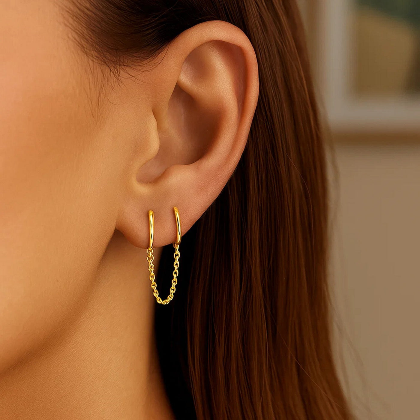14k Yellow Gold Two Hole Huggie Style Hoop Earrings - jazzyjewelryjones