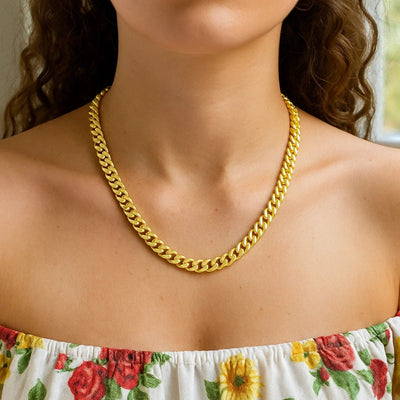 14k Yellow Gold Polished Miami Cuban Chain Necklace - jazzyjewelryjones