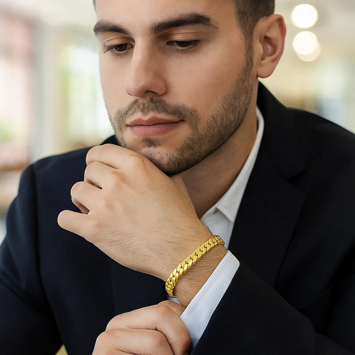 14k Yellow Gold 8 inch Mens Curb Chain Bracelet (8.00 mm) - jazzyjewelryjones