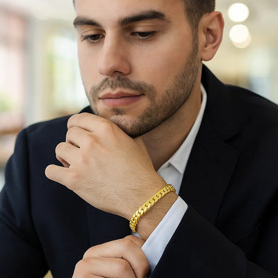 14k Yellow Gold 8 inch Mens Curb Chain Bracelet (8.00 mm) - jazzyjewelryjones