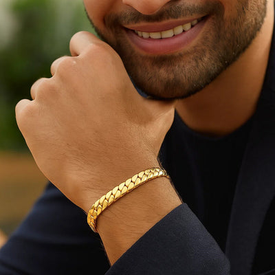 14k Yellow Gold 8 inch Mens Curb Chain Bracelet (8.00 mm) - jazzyjewelryjones