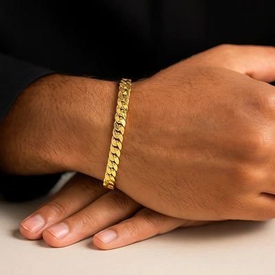 14k Yellow Gold 8 inch Mens Curb Chain Bracelet (8.00 mm) - jazzyjewelryjones