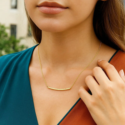 14k Yellow Gold Thin Textured Bar Necklace - jazzyjewelryjones