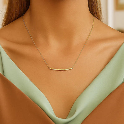14k Yellow Gold Thin Textured Bar Necklace - jazzyjewelryjones