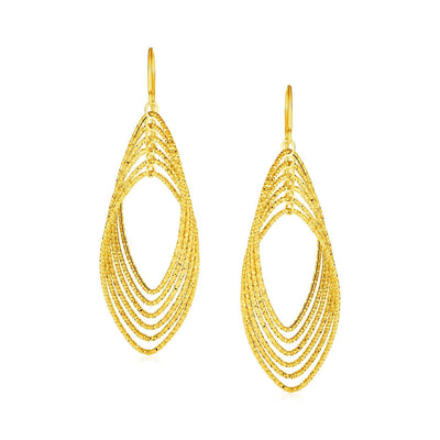 14k Yellow Gold Post Earrings with Textured Marquise Shapes - jazzyjewelryjones