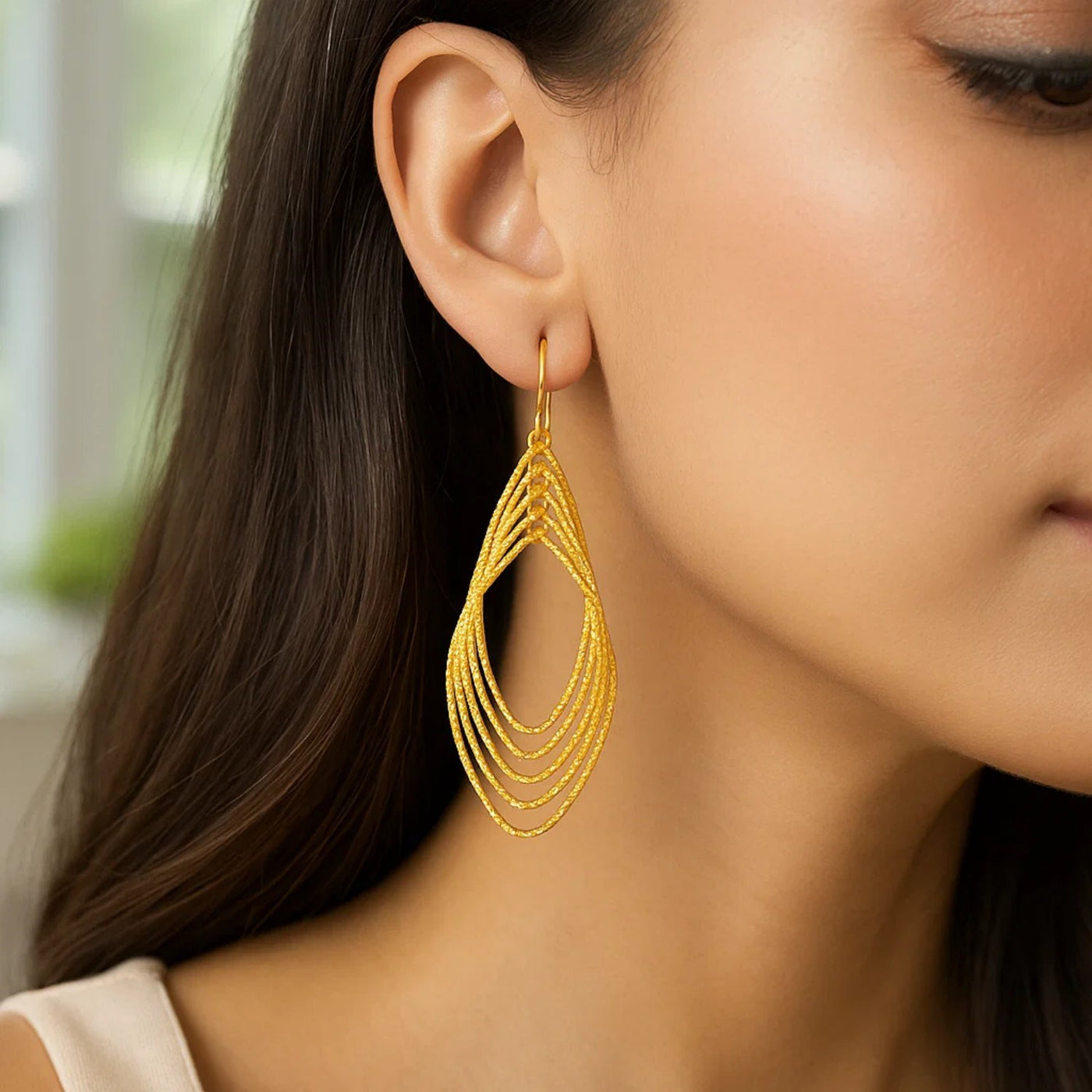 14k Yellow Gold Post Earrings with Textured Marquise Shapes - jazzyjewelryjones