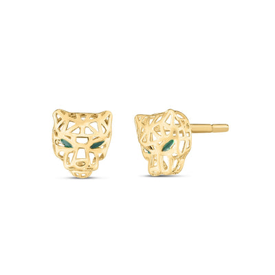 14k Yellow Gold Panther Head Stud Earrings - jazzyjewelryjones