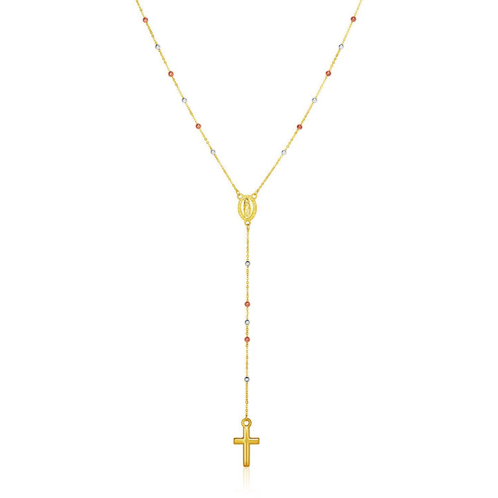 14k Tri Color Gold Lariat Rosary Necklace