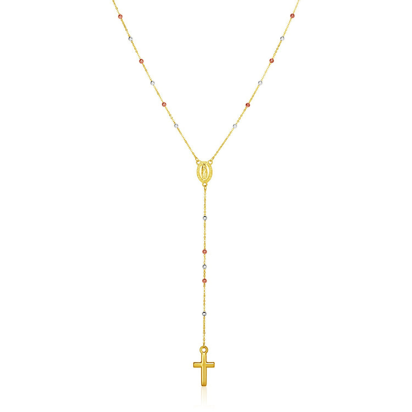 14k Tri Color Gold Lariat Rosary Necklace - jazzyjewelryjones