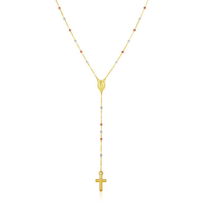 14k Tri Color Gold Lariat Rosary Necklace - jazzyjewelryjones