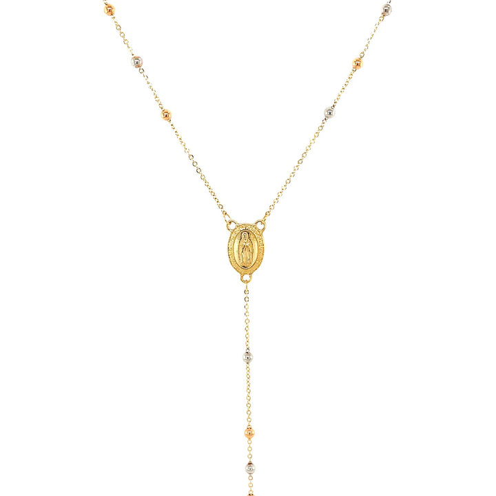 14k Tri Color Gold Lariat Rosary Necklace