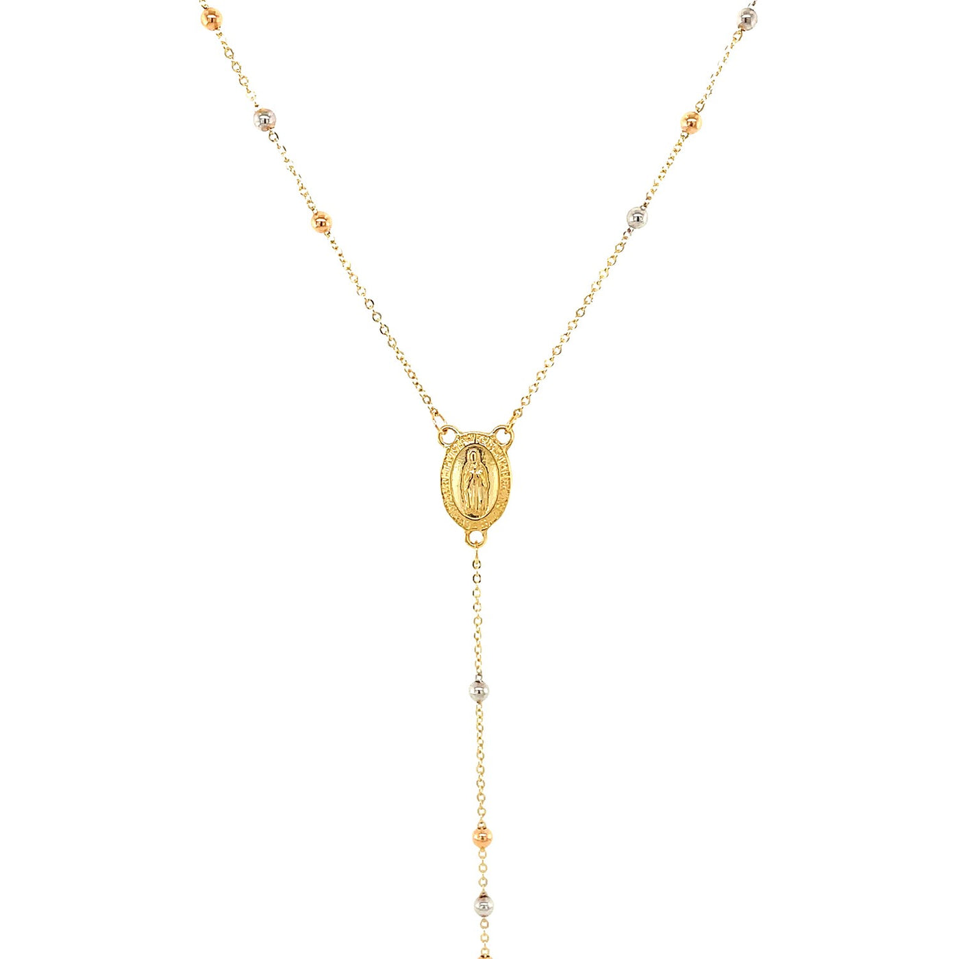 14k Tri Color Gold Lariat Rosary Necklace - jazzyjewelryjones
