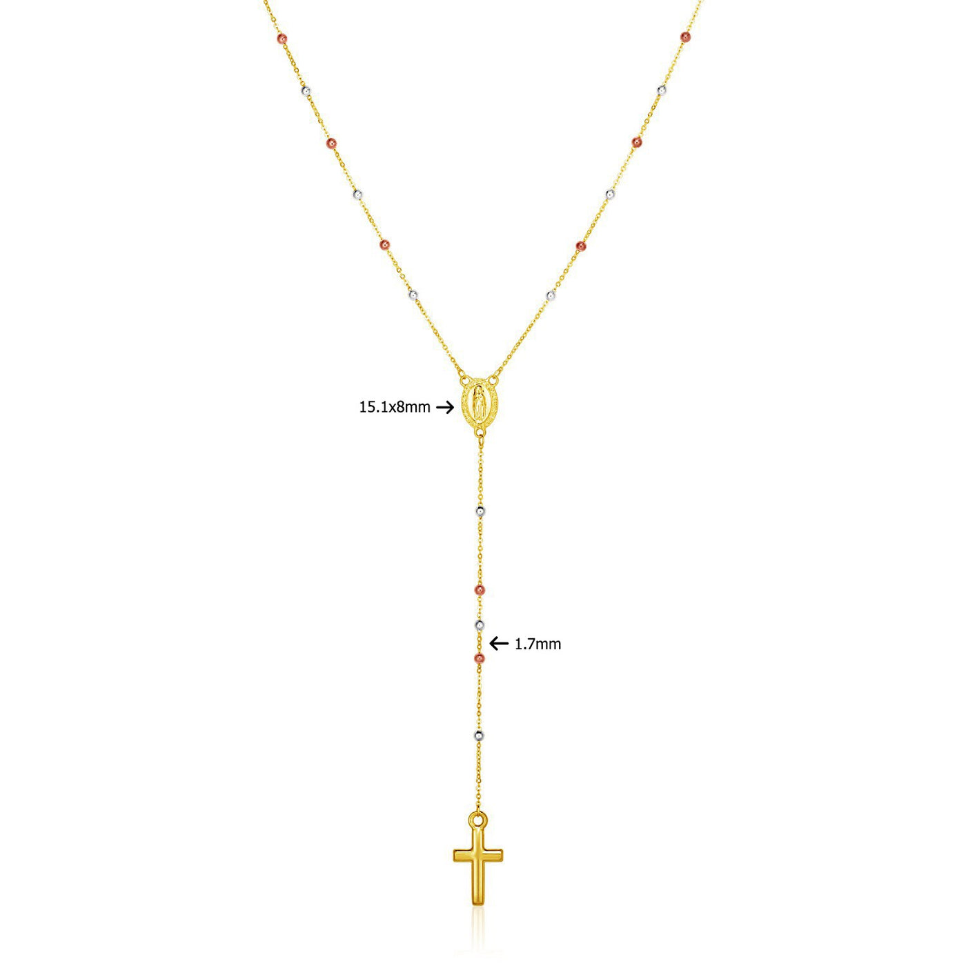 14k Tri Color Gold Lariat Rosary Necklace - jazzyjewelryjones