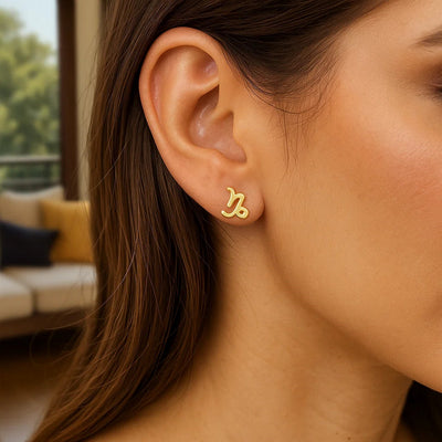 14k Yellow Gold Capricorn Stud Earrings - jazzyjewelryjones