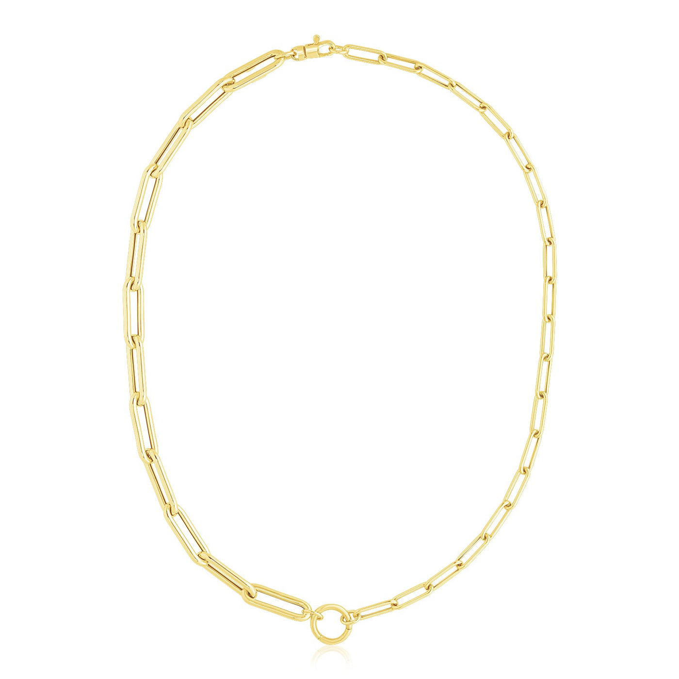 14k Yellow Gold High Polish Elongated Paperclip Chain Circle Necklace - jazzyjewelryjones