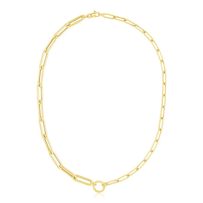 14k Yellow Gold High Polish Elongated Paperclip Chain Circle Necklace - jazzyjewelryjones