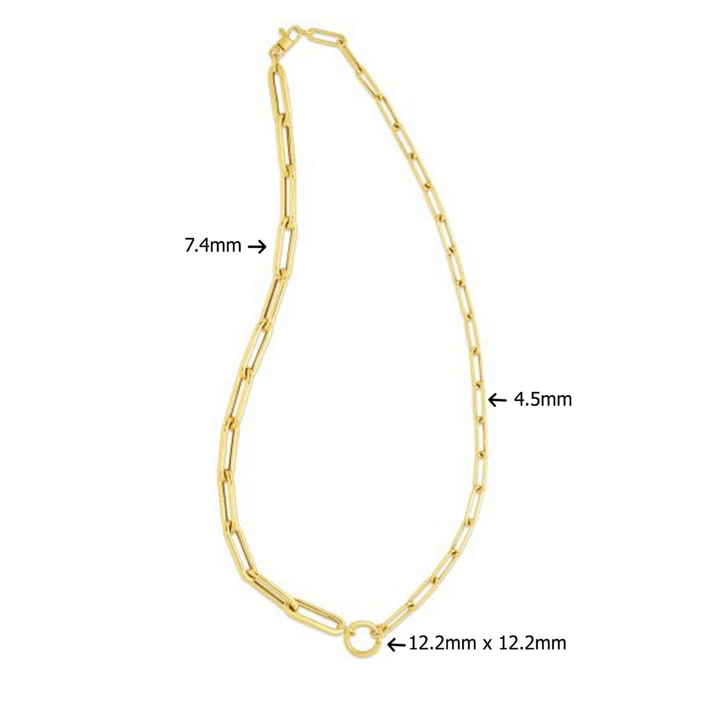 14k Yellow Gold High Polish Elongated Paperclip Chain Circle Necklace - jazzyjewelryjones