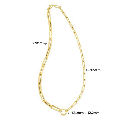 14k Yellow Gold High Polish Elongated Paperclip Chain Circle Necklace - jazzyjewelryjones