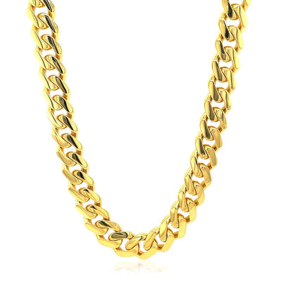14k Yellow Gold Polished Miami Cuban Chain Necklace - jazzyjewelryjones