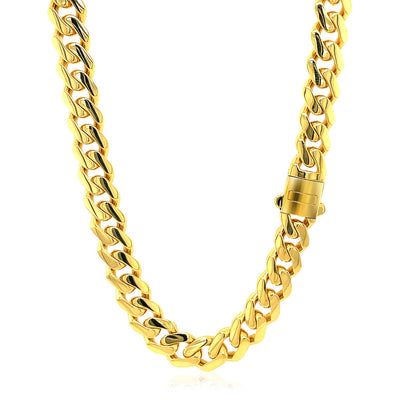 14k Yellow Gold Polished Miami Cuban Chain Necklace - jazzyjewelryjones