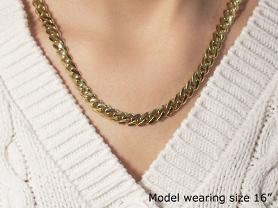 14k Yellow Gold Polished Miami Cuban Chain Necklace - jazzyjewelryjones