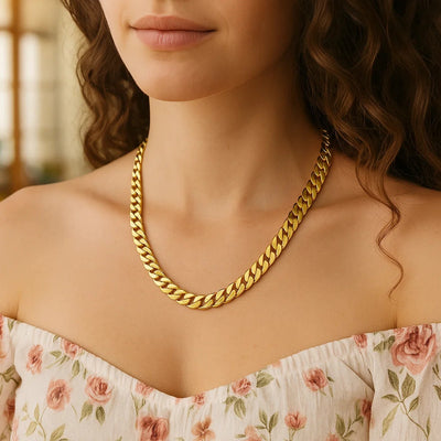 14k Yellow Gold Polished Miami Cuban Chain Necklace - jazzyjewelryjones