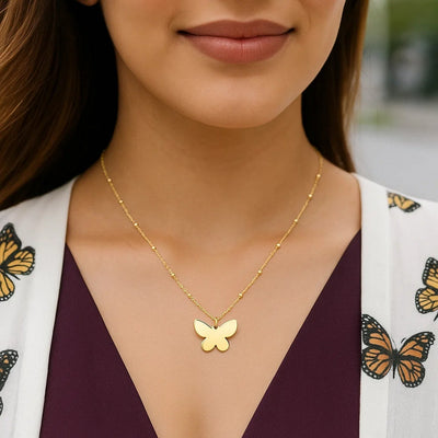 14k Yellow Gold Ppillon Butterfly Necklace - jazzyjewelryjones