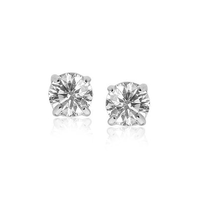 Sterling Silver Stud Earrings with White Hue Faceted Cubic Zirconia(7mm) - jazzyjewelryjones