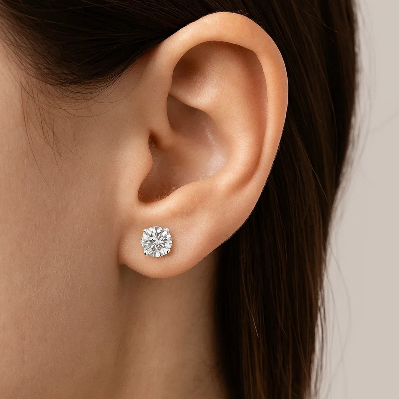Sterling Silver Stud Earrings with White Hue Faceted Cubic Zirconia(7mm) - jazzyjewelryjones