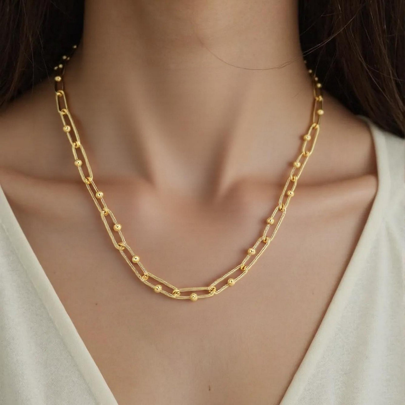 14k Yellow Gold High Polish Elongated Paperclip Jax Link Necklace - jazzyjewelryjones