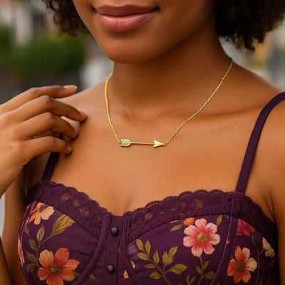 14k Yellow Gold Chain Necklace with Horizontal Arrow Pendant - jazzyjewelryjones