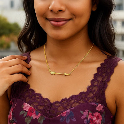 14k Yellow Gold Chain Necklace with Horizontal Arrow Pendant - jazzyjewelryjones
