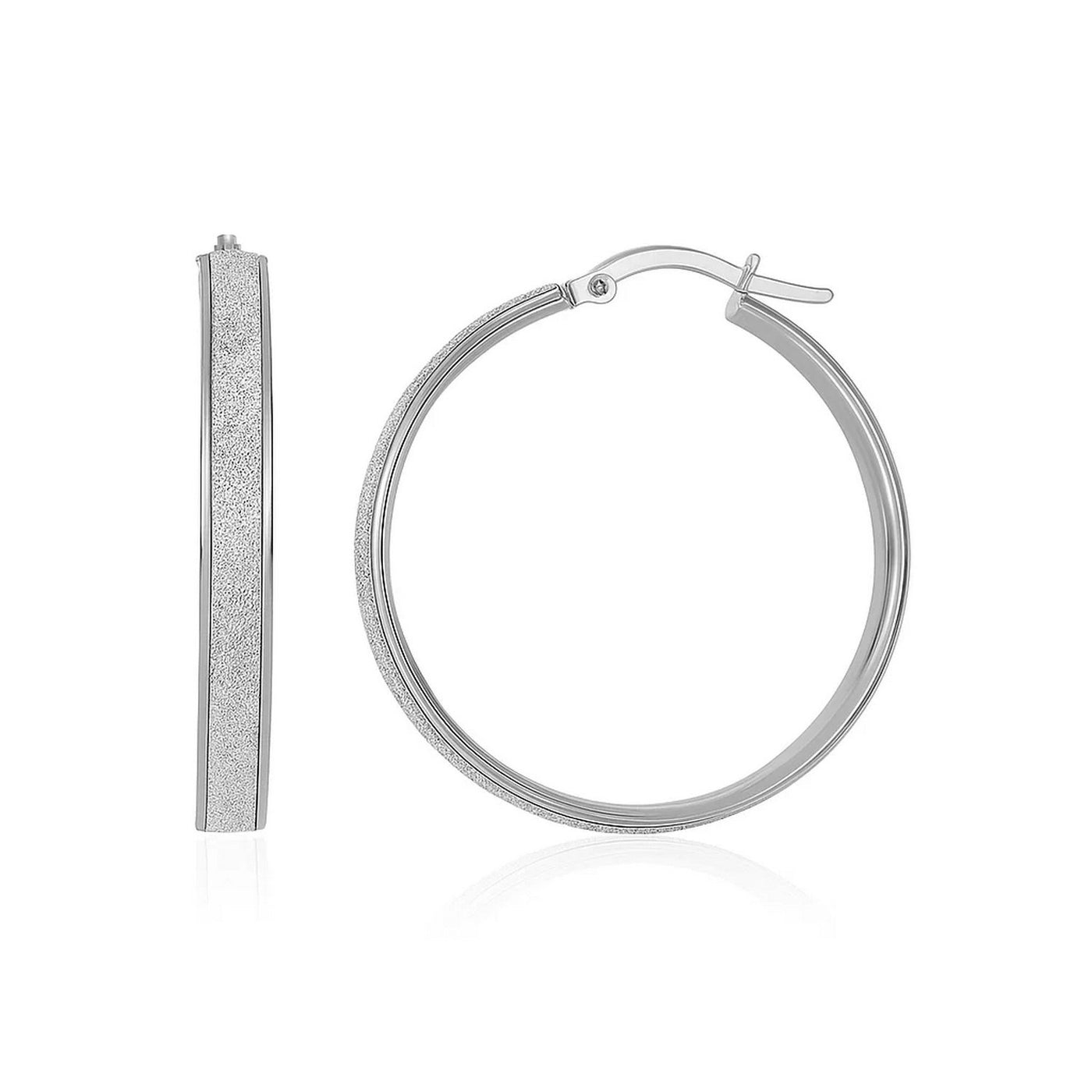 14k White Tone Gold Hoop Style Earrings with Center Glitter Look Design(4x30mm) - jazzyjewelryjones