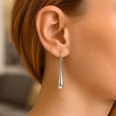 14k White Gold Long Polished Teardrop Dangling Earrings - jazzyjewelryjones