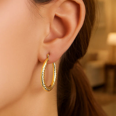 14k Yellow Gold Hoop Earrings with Textured Details - jazzyjewelryjones