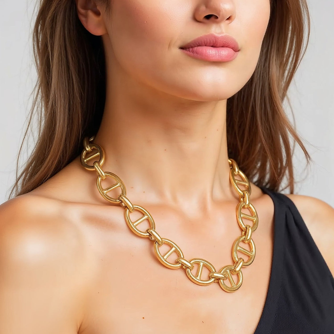 14k Yellow Gold High Polish Oval Mariner Link Necklace (13.8mm) - jazzyjewelryjones
