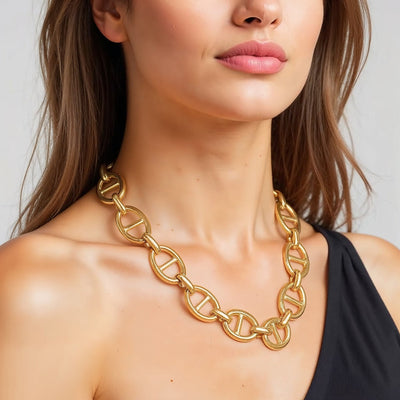 14k Yellow Gold High Polish Oval Mariner Link Necklace (13.8mm) - jazzyjewelryjones