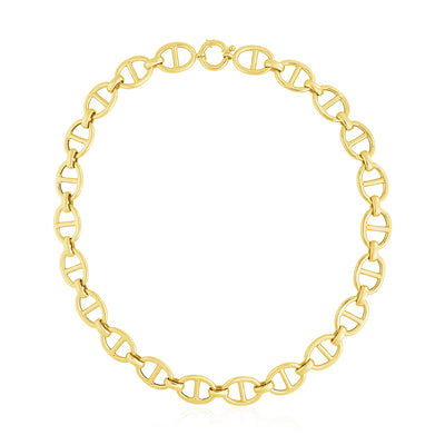 14k Yellow Gold High Polish Oval Mariner Link Necklace (13.8mm) - jazzyjewelryjones