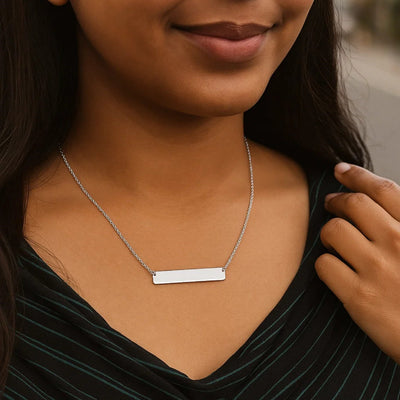 14k White Gold Smooth Flat Horizontal Bar Style Necklace - jazzyjewelryjones