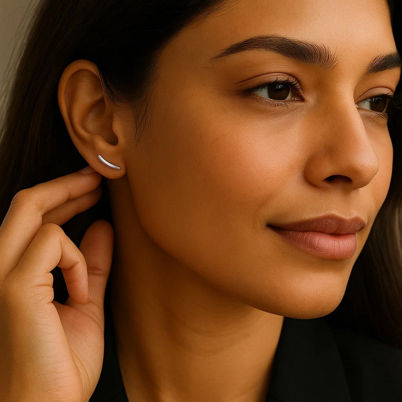 14k White Gold Curve Climber Post Earrings - jazzyjewelryjones