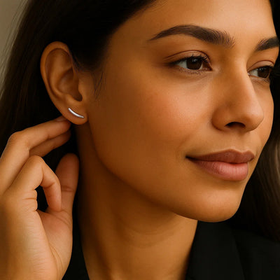 14k White Gold Curve Climber Post Earrings - jazzyjewelryjones