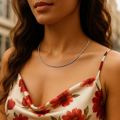 Sterling Silver Round Omega Style Chain Necklace with Rhodium Plating (1.55mm) - jazzyjewelryjones